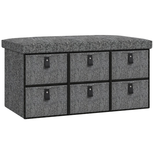 Photo of HOMCOM Six-Drawer Shoe Storage Bench, with Padded Top Seat - Dark Grey in Grey colour on a white background