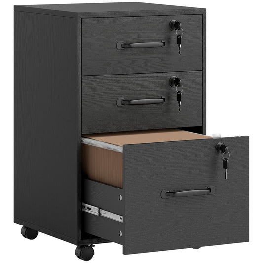 Photo of HOMCOM Three Drawer Wood-Effect Filing Cabinet - Black in Black colour on a white background