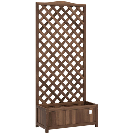 Photo of Outsunny Wooden Planter with Trellis, Freestanding Raised Bed for Garden with Lattice, Outdoor Planter Box for Climbing Plants, Vines, Flowers, 76 x 36 x 170 cm, Dark Brown in Brown colour on a white background