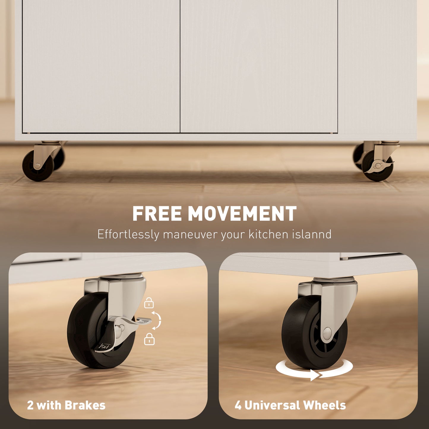 HOMCOM Rolling Kitchen Island with 3-Tier Spice Rack, Kitchen Storage Cart with Drawer and Towel Rack, White