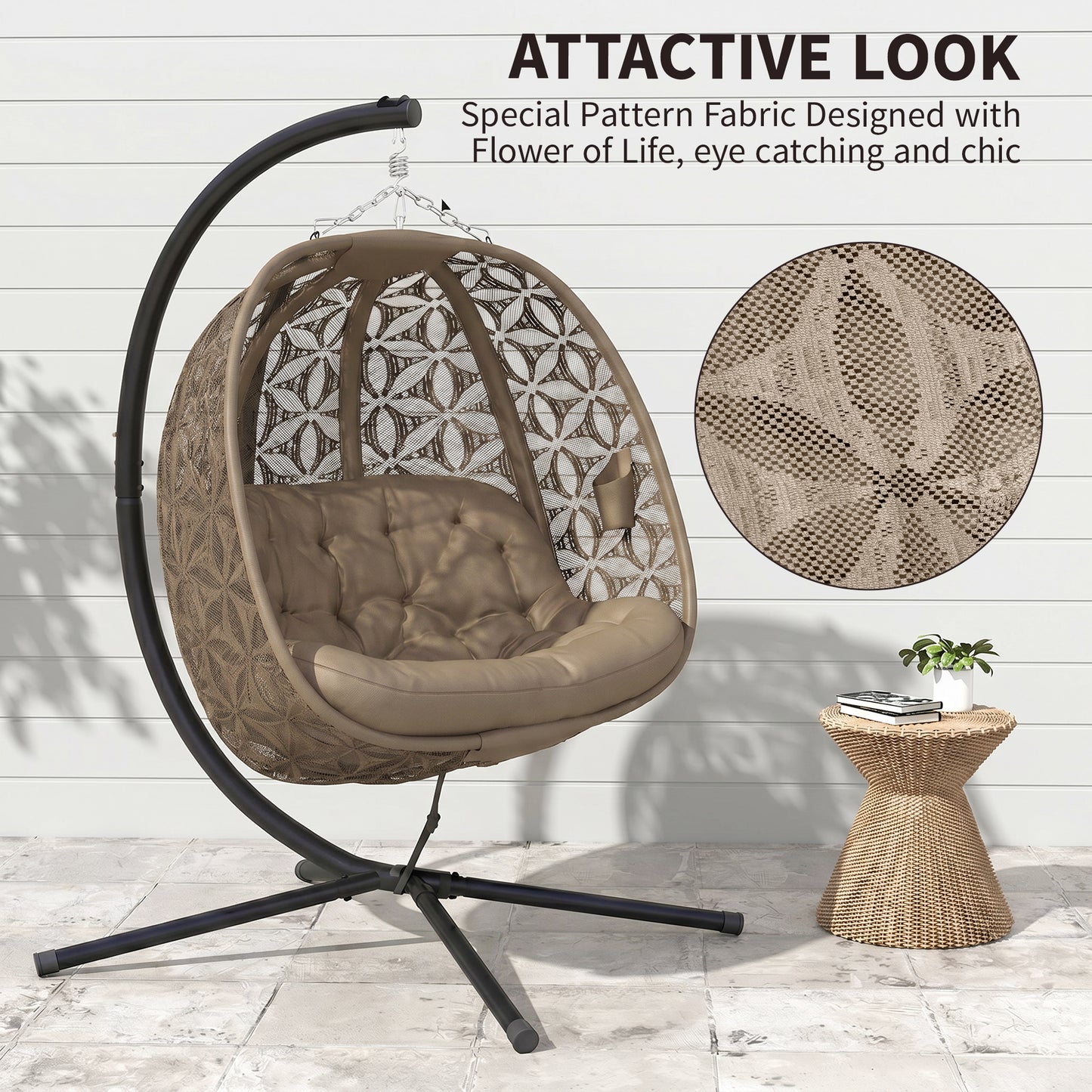 Outsunny Outdoor Double Hanging Chair with Cushion and Cup Holders, Sand Brown