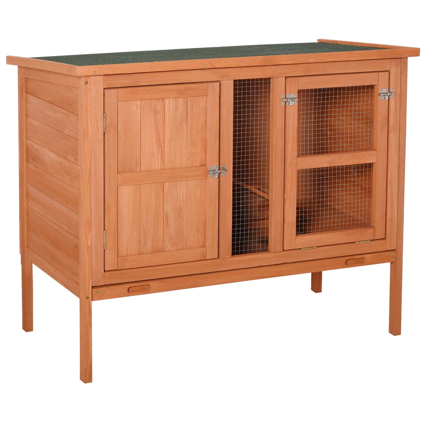 PawHut Wooden Guinea Pigs Hutches Elevated Pet Bunny House with Slide-Out Tray Openable Roof