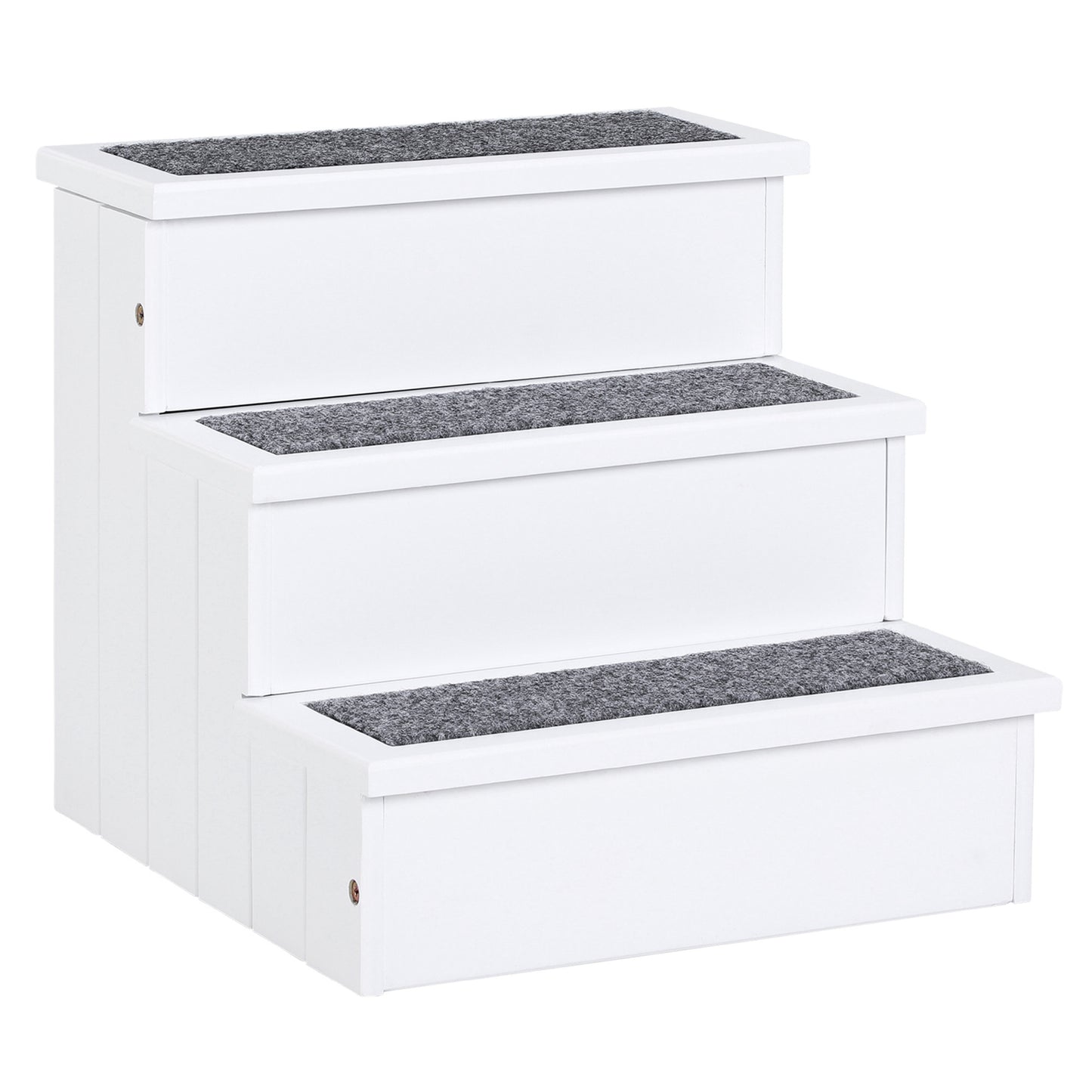 Photo of PawHut Dog Steps for Bed Sofa, 3 Step Wooden Dog Stairs for Sofa, Pet Stairs with Storage for Small Cats and Puppy, White in White colour on a white background