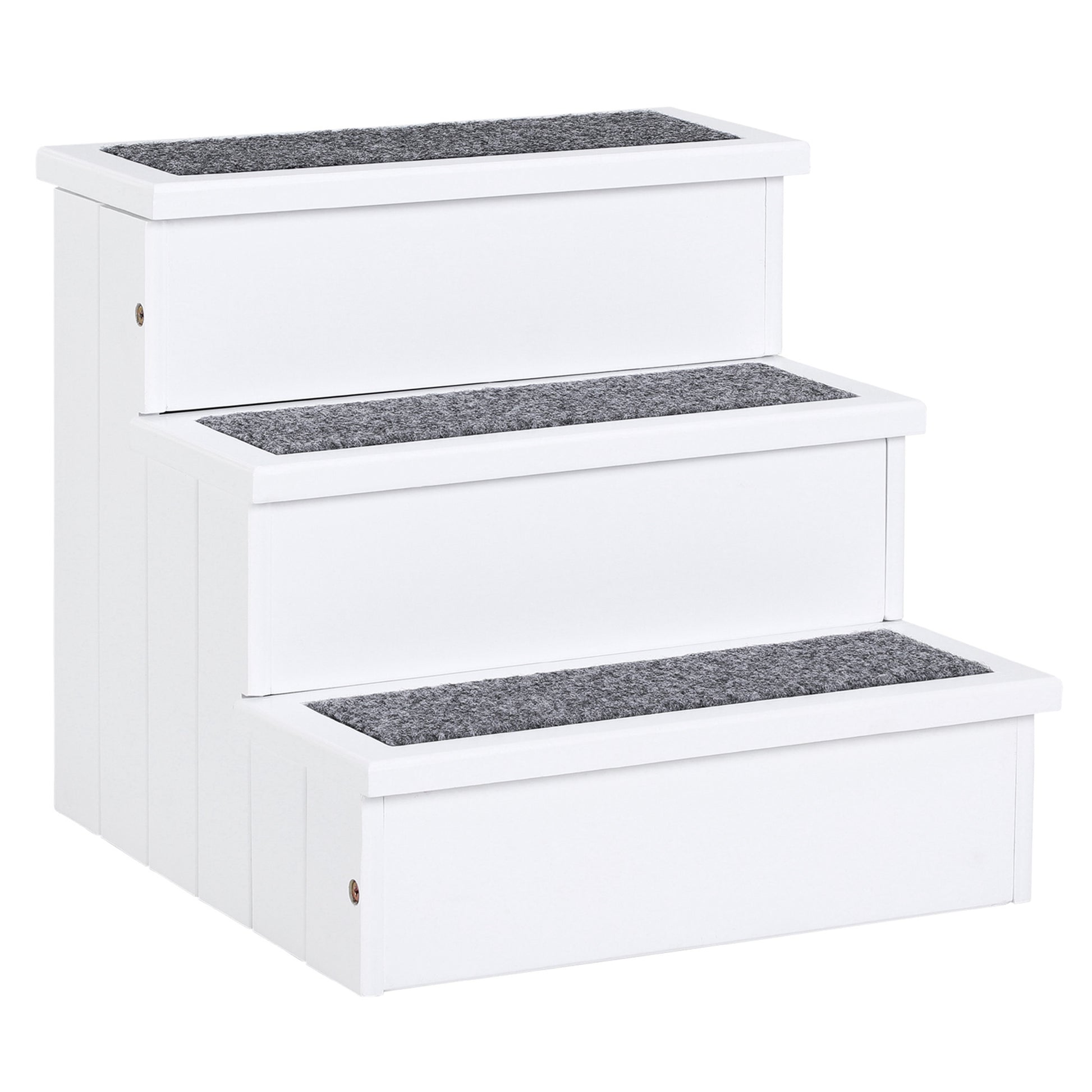 Photo of PawHut Dog Steps for Bed Sofa, 3 Step Wooden Dog Stairs for Sofa, Pet Stairs with Storage for Small Cats and Puppy, White in White colour on a white background