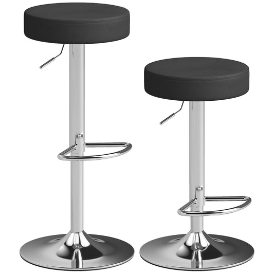 Photo of HOMCOM Bar Stools Set of 2, Modern PU Leather Swivel Barstools, Height Adjustable Breakfast Bar Chairs with Footrest, Black in Black colour on a white background