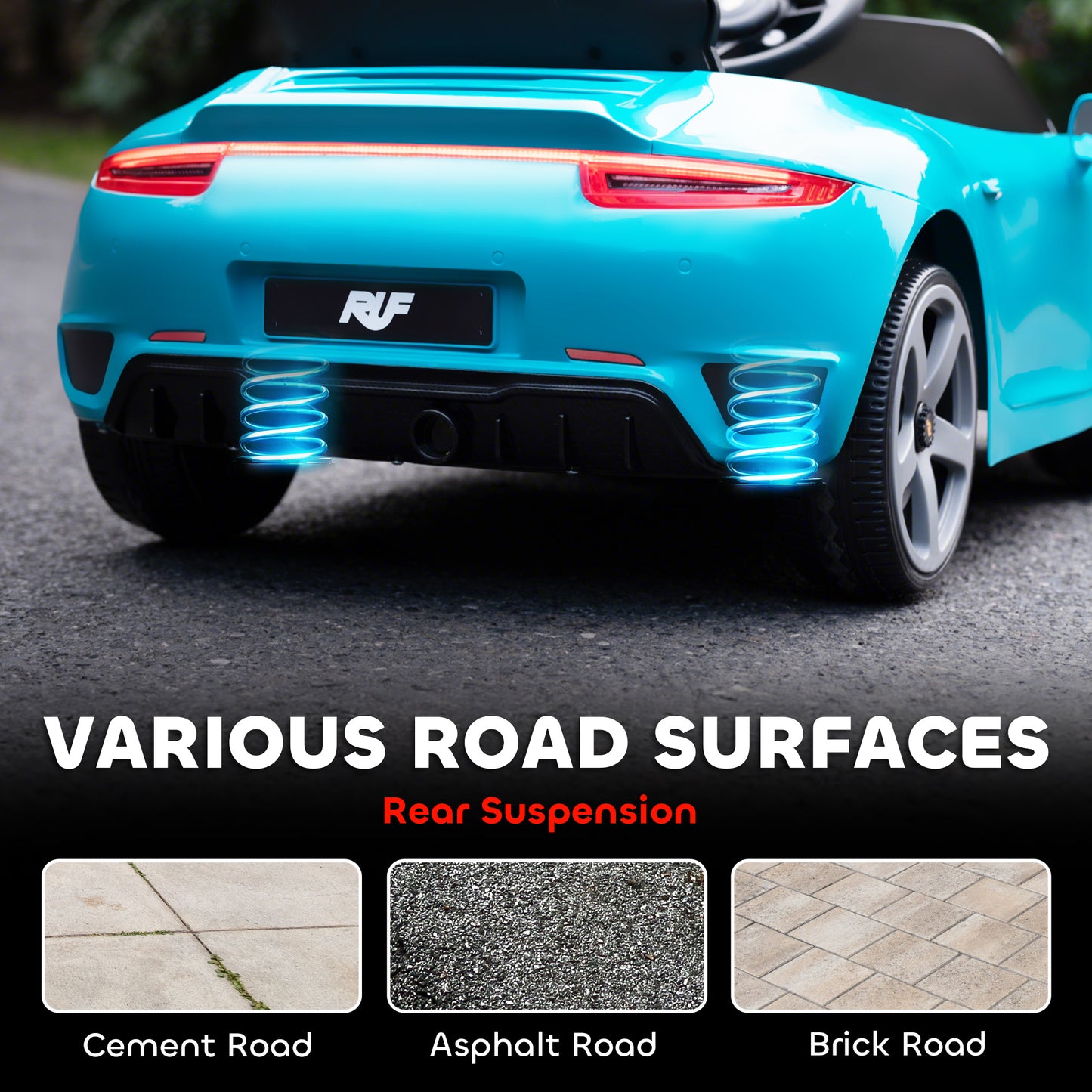 AIYAPLAY Kids Electric Car, 12V Licensed RUF GT Ride on Car with Suspension, Remote Control, Music, for 3-5 Years, Blue