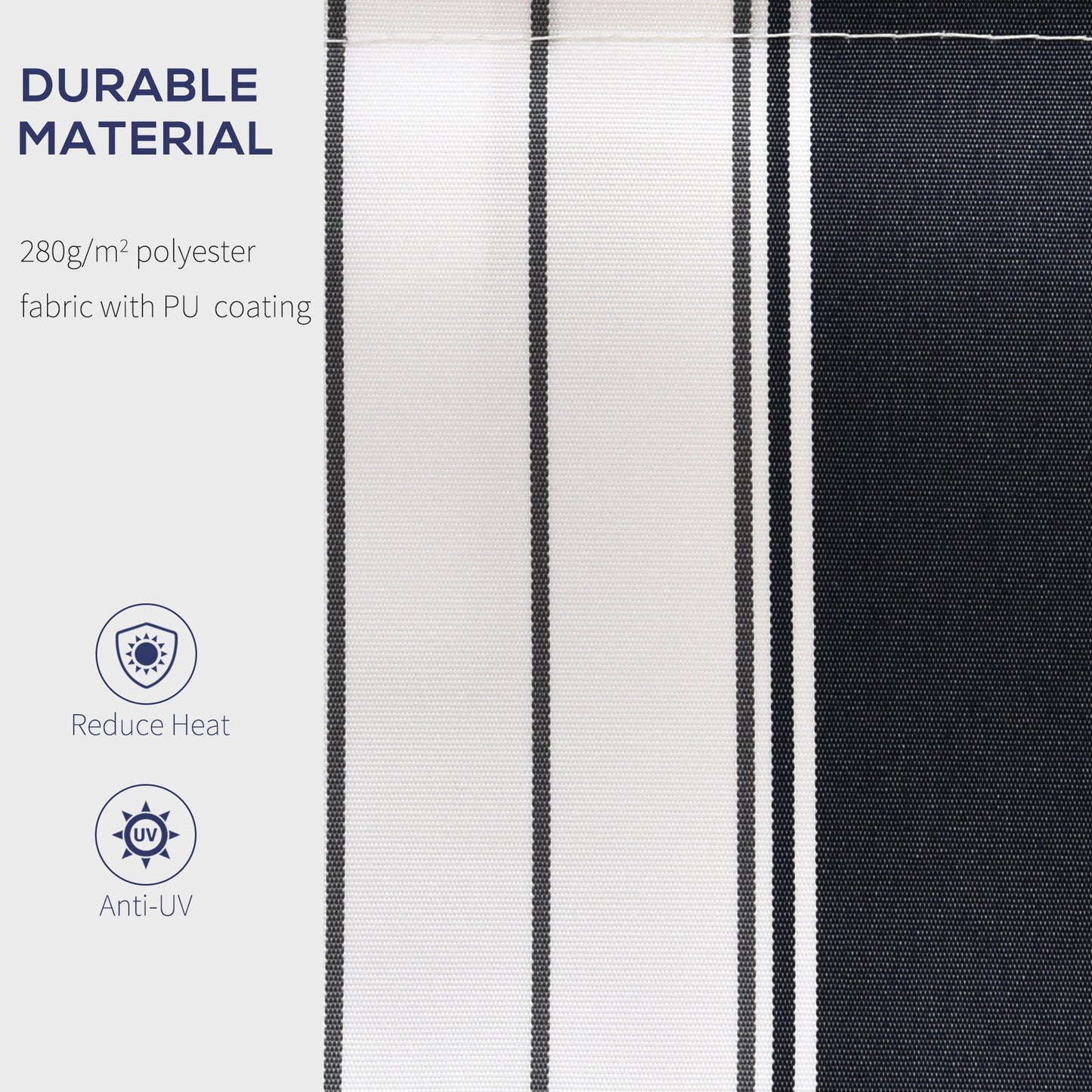 Outsunny 2.5x2 m Manual Retractable Awning, Garden Awning with 90% UV block -Dark Blue/White Stripes