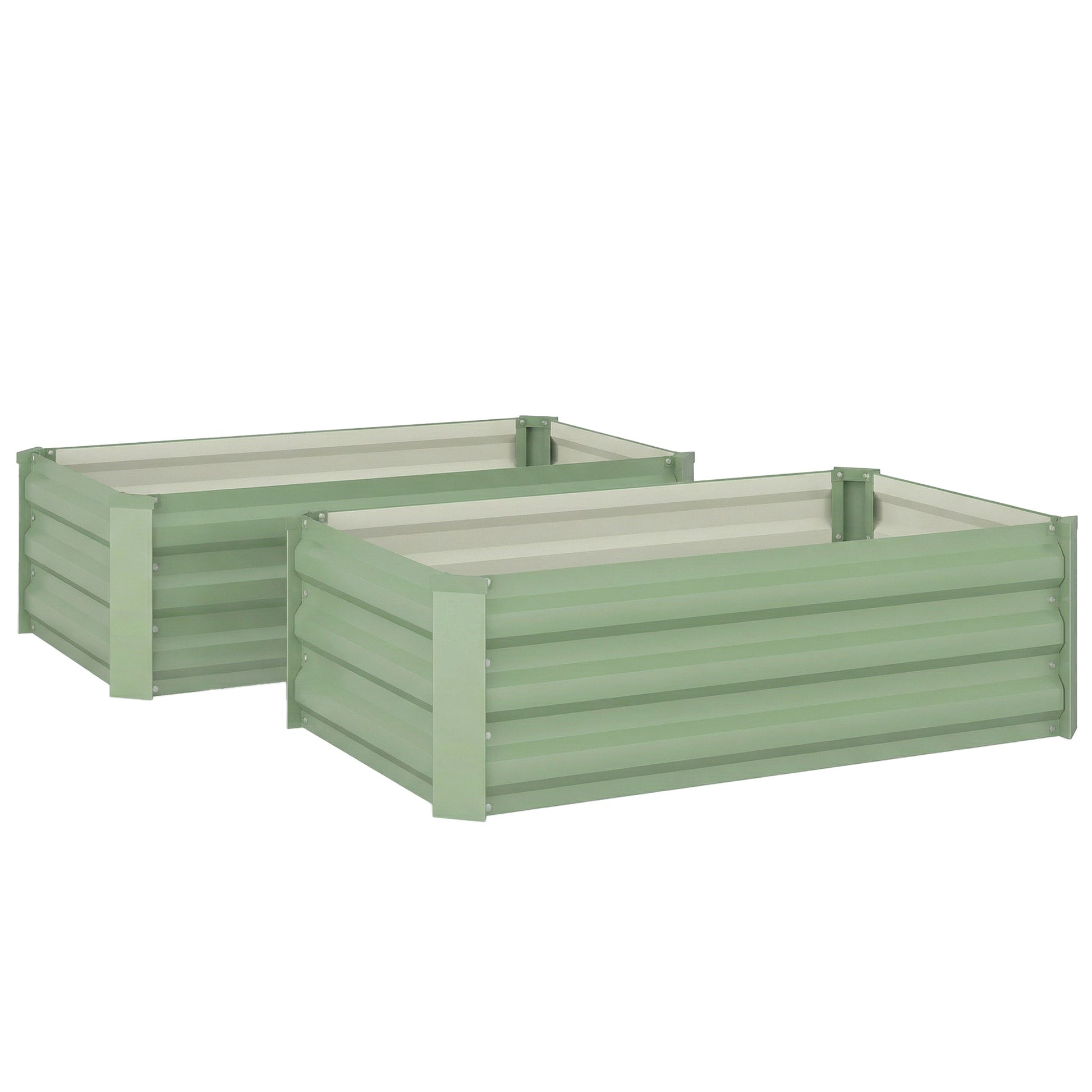 Photo of Outsunny Set of Two 100 x 60cm Steel Planter Boxes - Light Green in Green colour on a white background