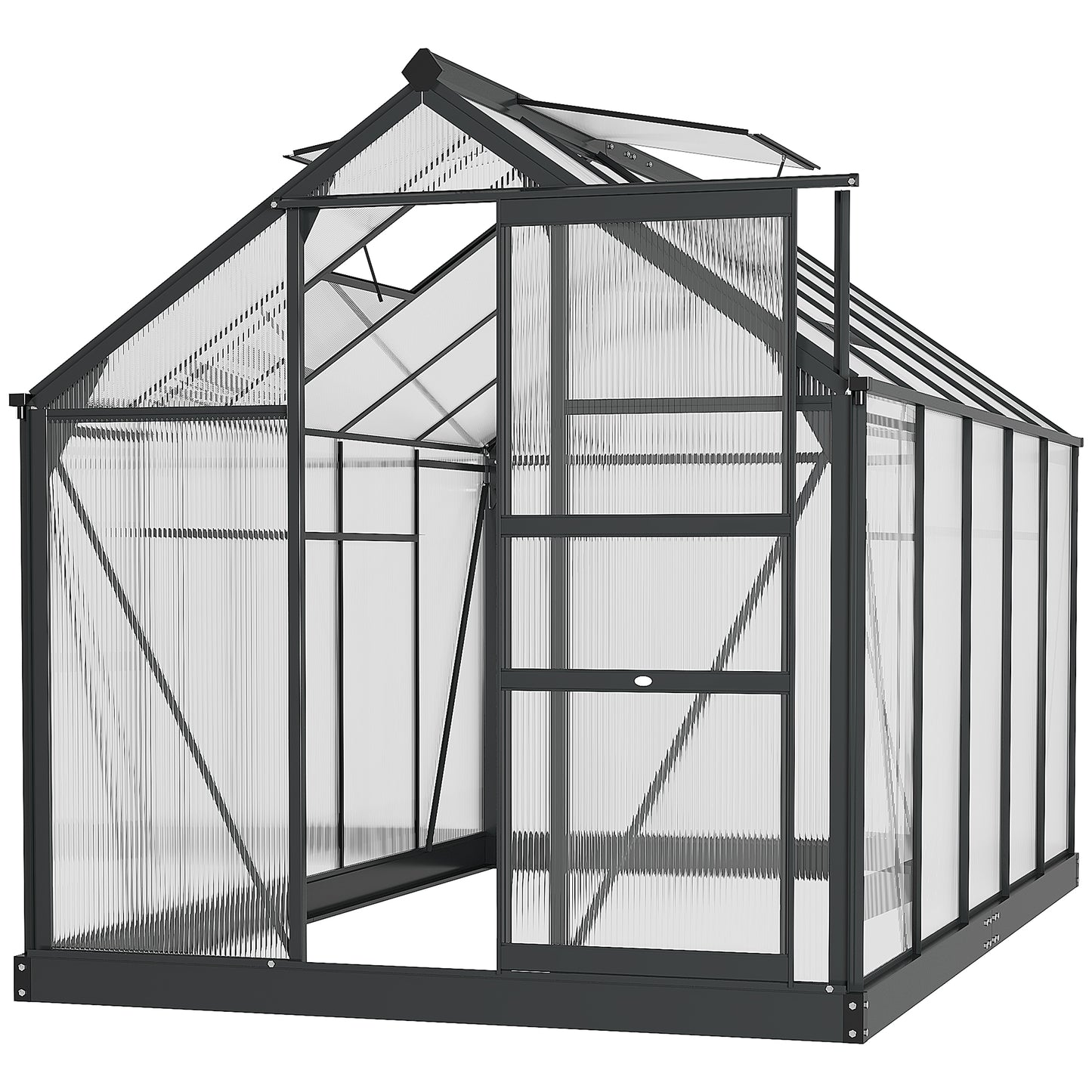 Photo of Outsunny 6 x 10ft Polycarbonate Greenhouse, Large Walk-In Green House with Slide Door and Window, Garden Plants Grow House with Aluminium Frame and Foundation, Grey in Grey colour on a white background