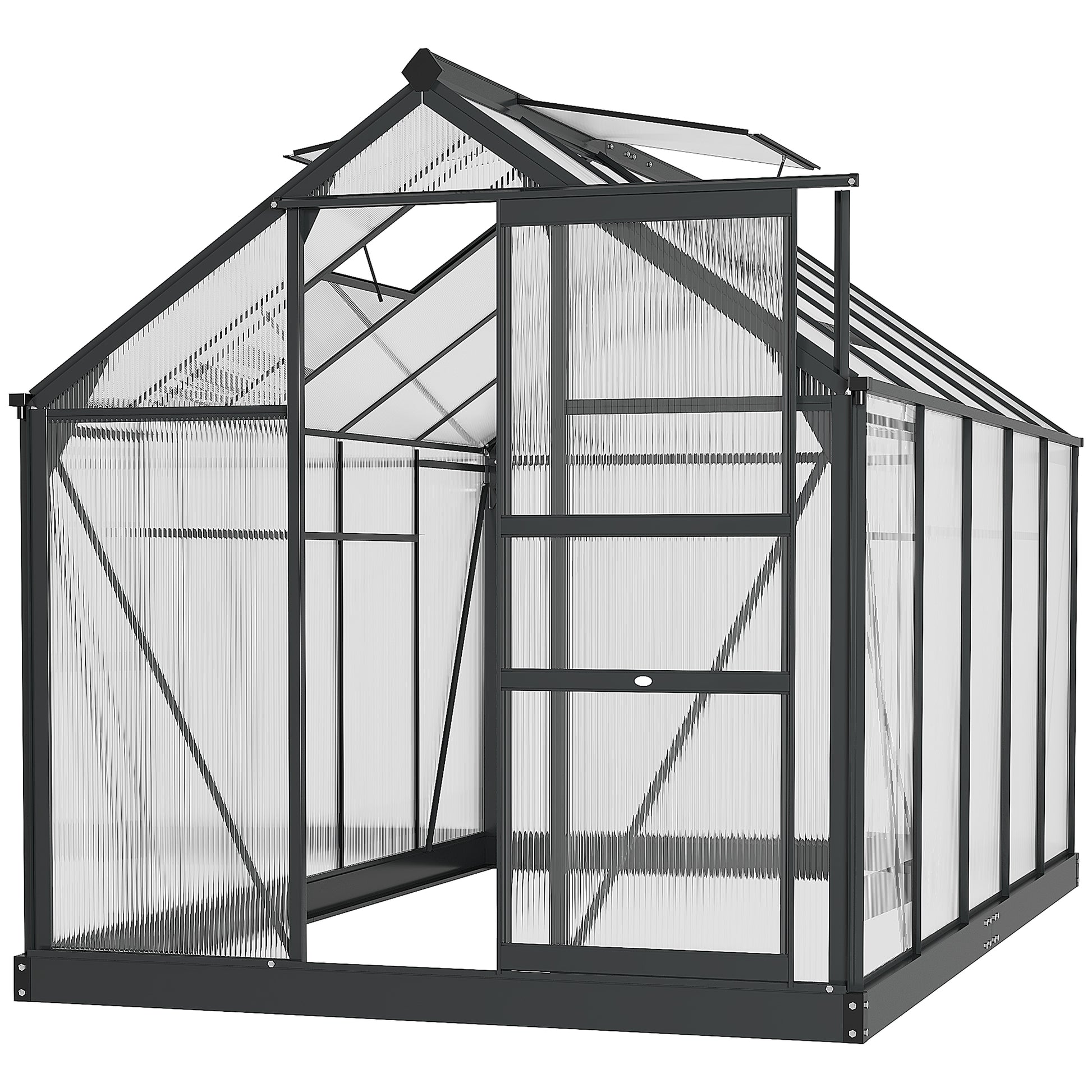 Photo of Outsunny 6 x 10ft Polycarbonate Greenhouse, Large Walk-In Green House with Slide Door and Window, Garden Plants Grow House with Aluminium Frame and Foundation, Grey in Grey colour on a white background