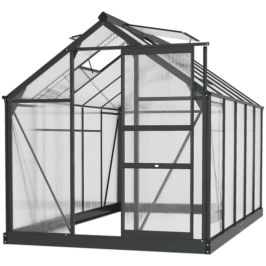 Photo of Outsunny 6 x 10ft Polycarbonate Greenhouse, Large Walk-In Green House with Slide Door and Window, Garden Plants Grow House with Aluminium Frame and Foundation, Grey in Grey colour on a white background