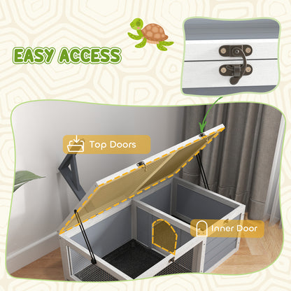 PawHut tortoise enclosure with hinged top doors and an inner door