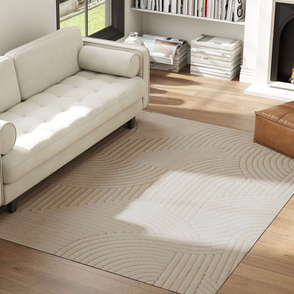 HOMCOM Modern Geometric Rug, Thick & Plush, Non-Slip, 230 x 160 cm, Cream, Living Room, Bedroom, Office
