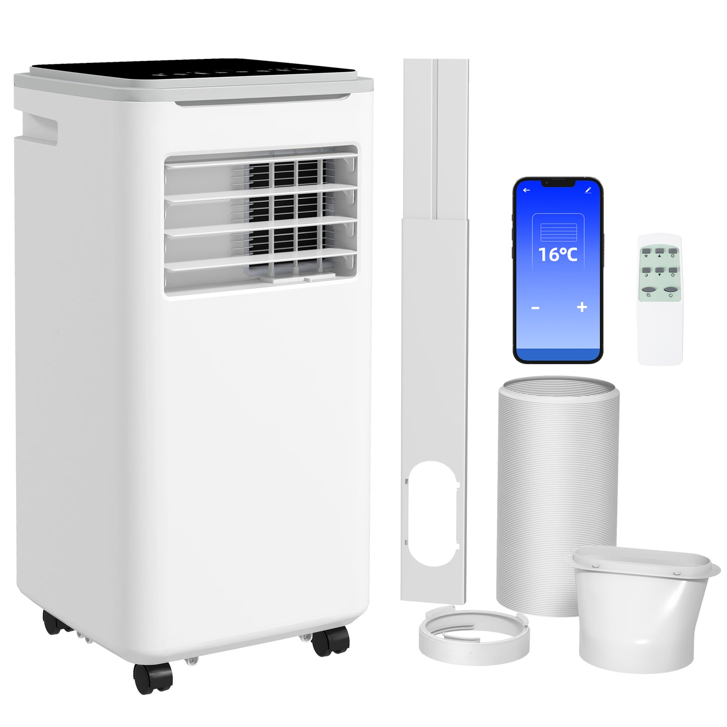 Photo of HOMCOM 9000 BTU Portable Air Conditioner, Smart Home WiFi Compatible, 4 in 1 Air Conditioning Unit, Dehumidifier, Fan with Remote, 24H Timer, Window Venting Kit, 20m², R290, A Energy Efficiency in Efficiency colour on a white background