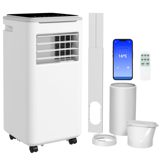 Photo of HOMCOM 9000 BTU Portable Air Conditioner, Smart Home WiFi Compatible, 4 in 1 Air Conditioning Unit, Dehumidifier, Fan with Remote, 24H Timer, Window Venting Kit, 20m², R290, A Energy Efficiency in Efficiency colour on a white background