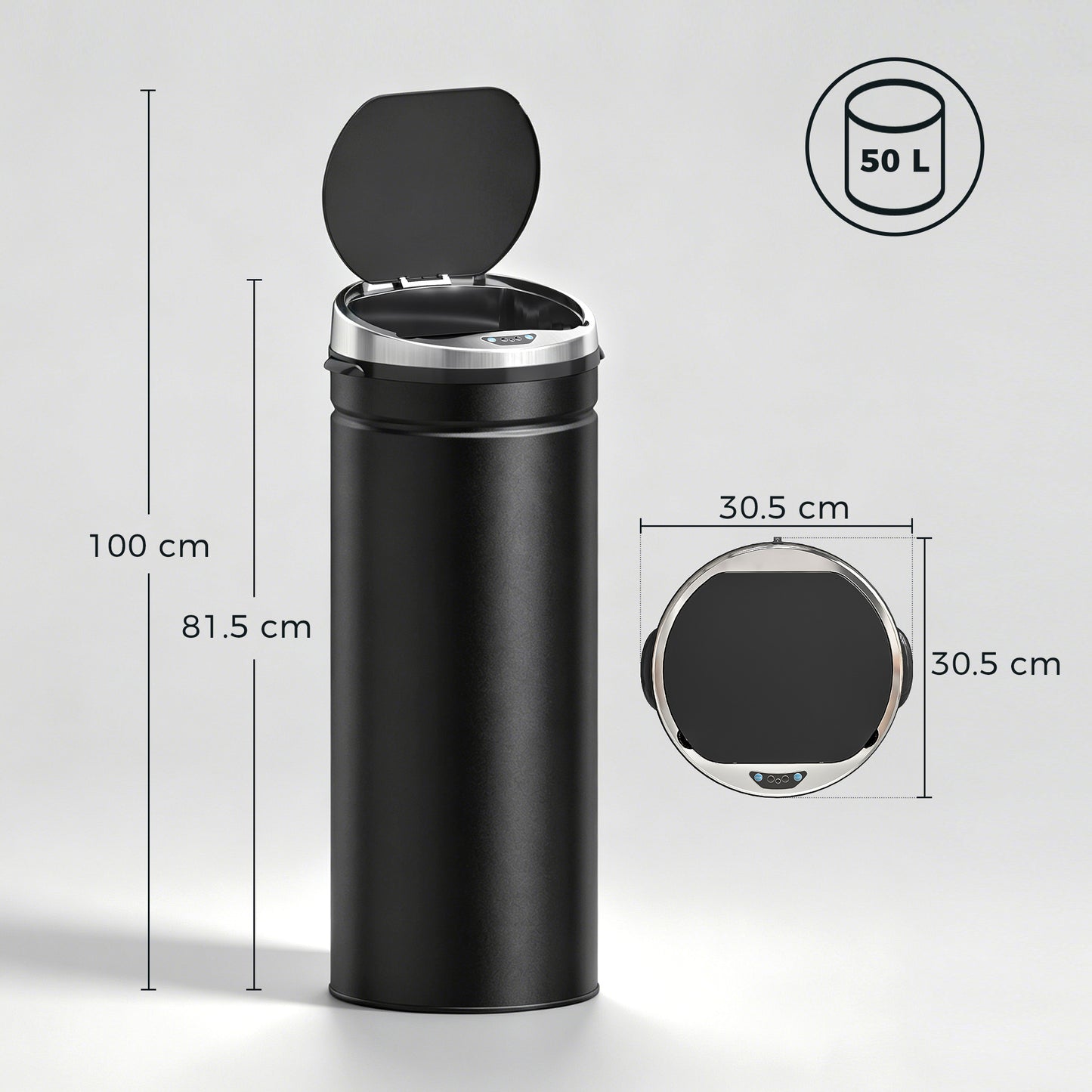 HOMCOM 50L Automatic Motion Sensor Rubbish Bin with Fingerprint Resistant, Stainless Steel, Black