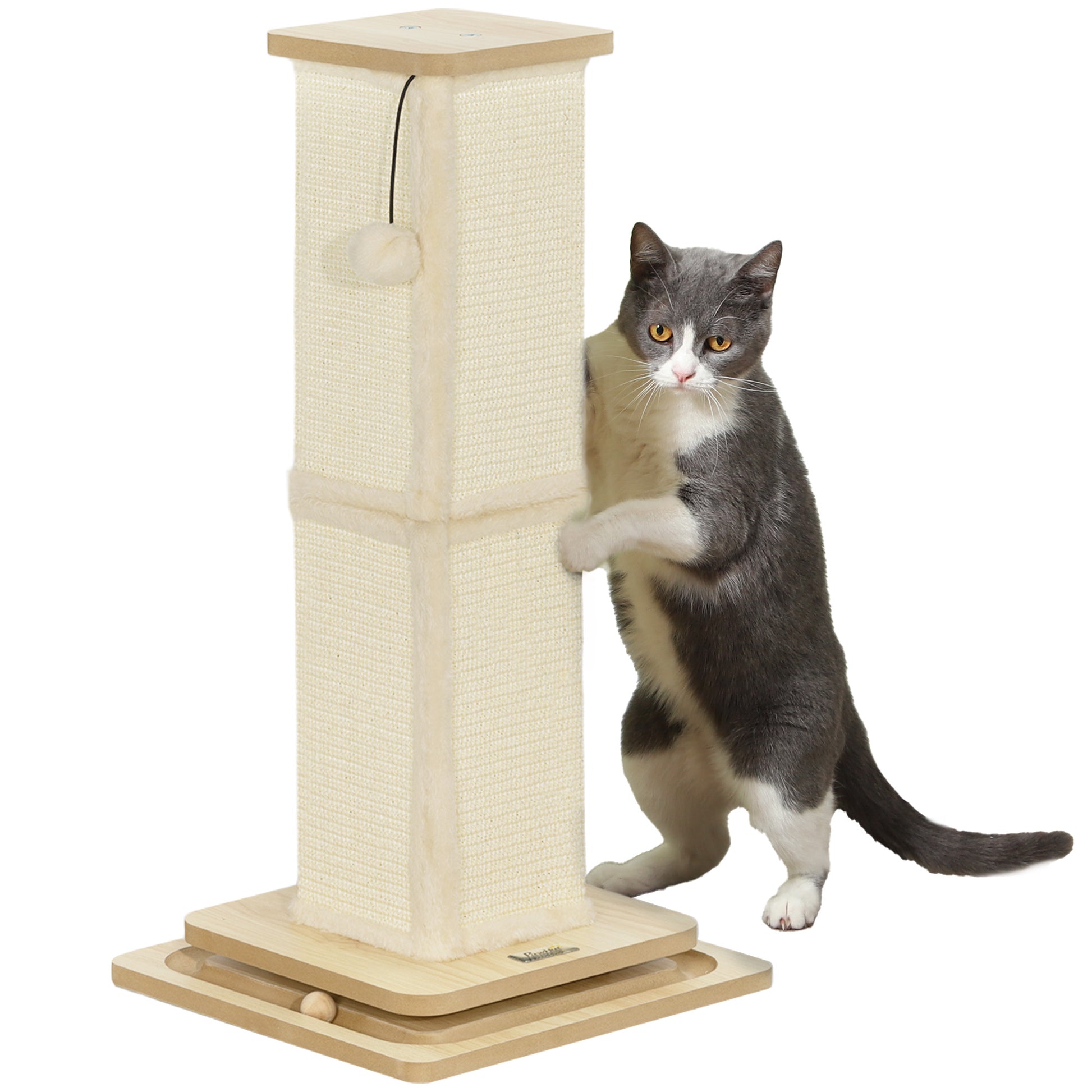 Photo of PawHut 3-in-1 Cat Scratching Post, 67cm Cat Scratcher w/ Track Ball Toy, Oak Tone in Tone colour on a white background