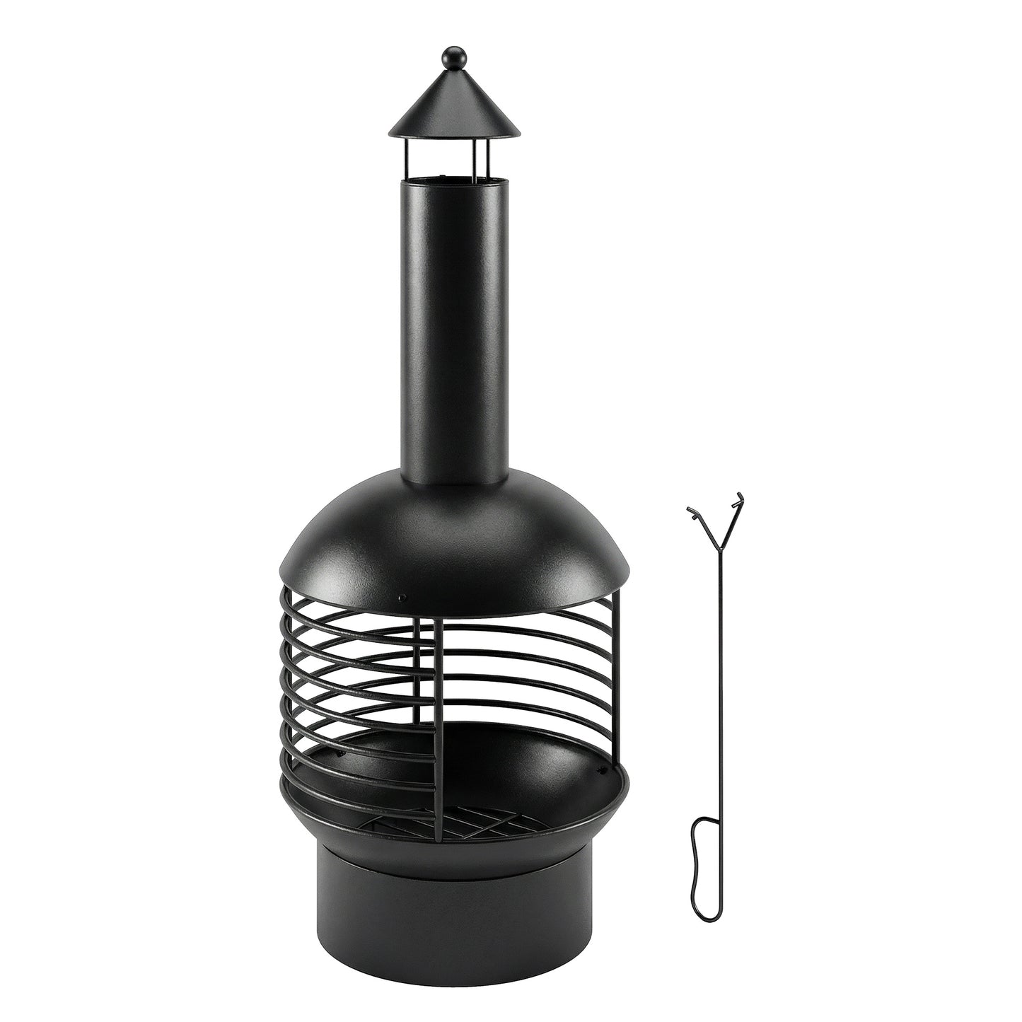 Photo of Outsunny Chimney Fire Pit, Portable Wood Burning Firepit with Poker, Charcoal Grid, Outdoor Fireplace for Garden Patio, Black in Black colour on a white background