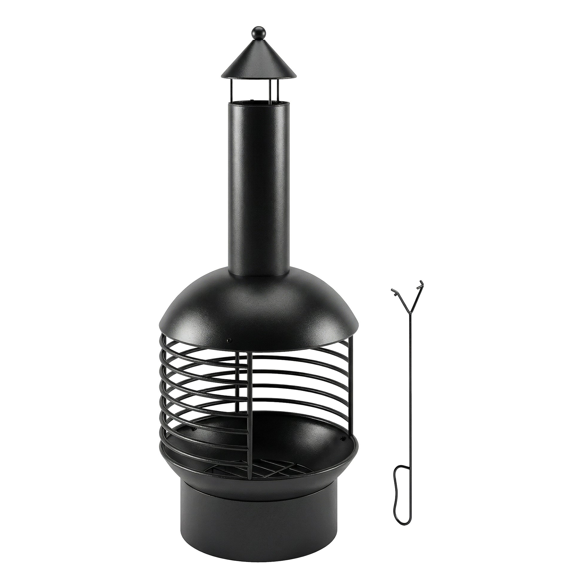 Photo of Outsunny Chimney Fire Pit, Portable Wood Burning Firepit with Poker, Charcoal Grid, Outdoor Fireplace for Garden Patio, Black in Black colour on a white background