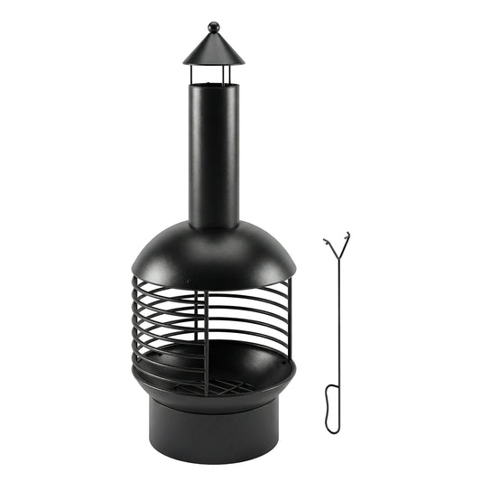 Photo of Outsunny Chimney Fire Pit, Portable Wood Burning Firepit with Poker, Charcoal Grid, Outdoor Fireplace for Garden Patio, Black in Black colour on a white background