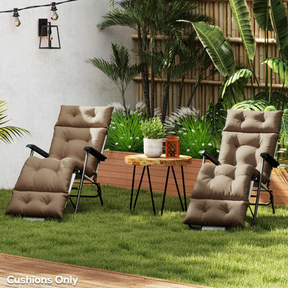 Pair of khaki cushions fitted on sun loungers