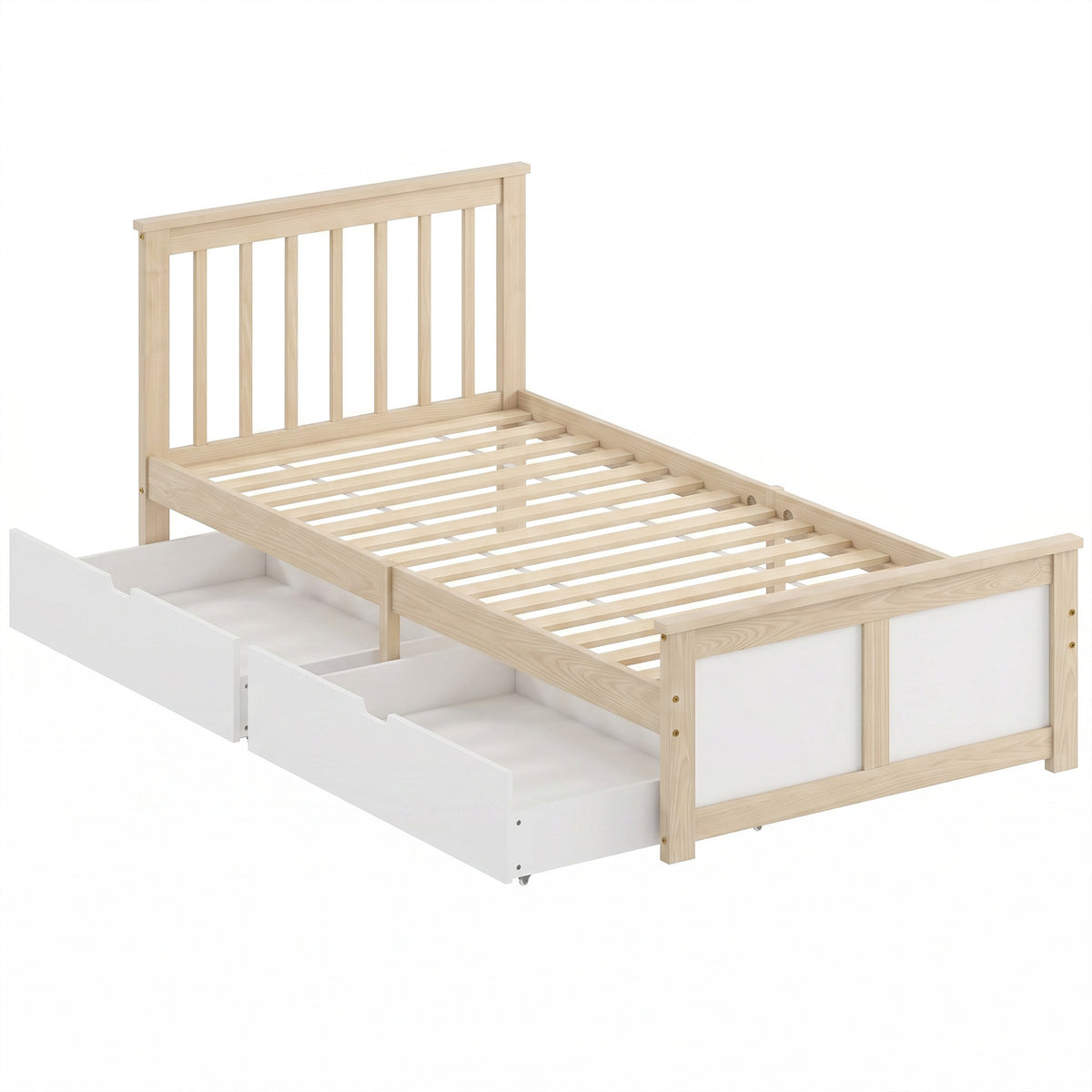 Photo of HOMCOM Pine Storage Bed, 3ft Single Solid Wooden Bed Frame with Drawers, Headboard, Wood Slat Support, Natural Wood Finish in Finish colour on a white background