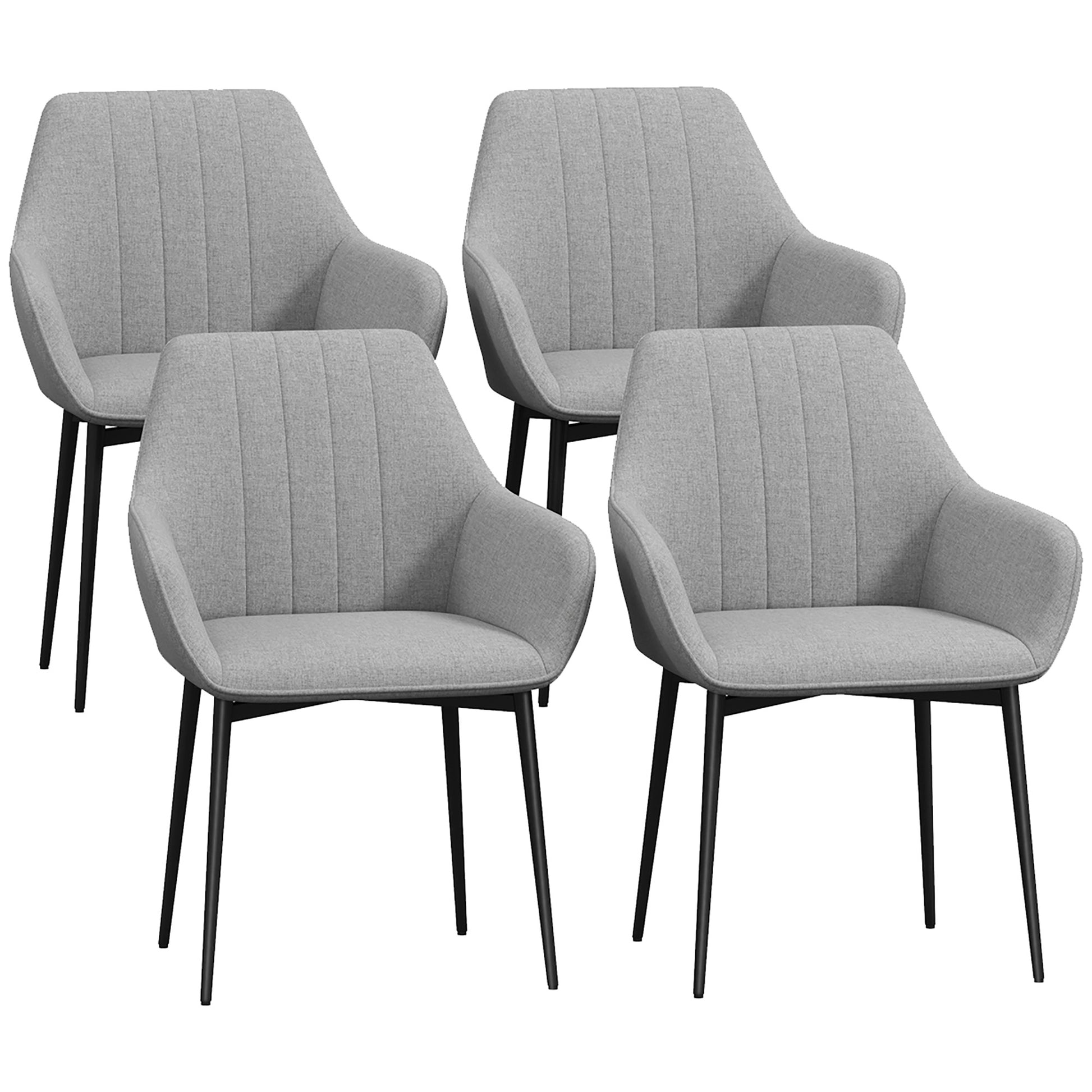 Photo of HOMCOM Dining Chairs Set of 4, Upholstered Linen Fabric Kitchen Chairs with Metal Legs for Living Room Dining Room, Light Grey in Grey colour on a white background