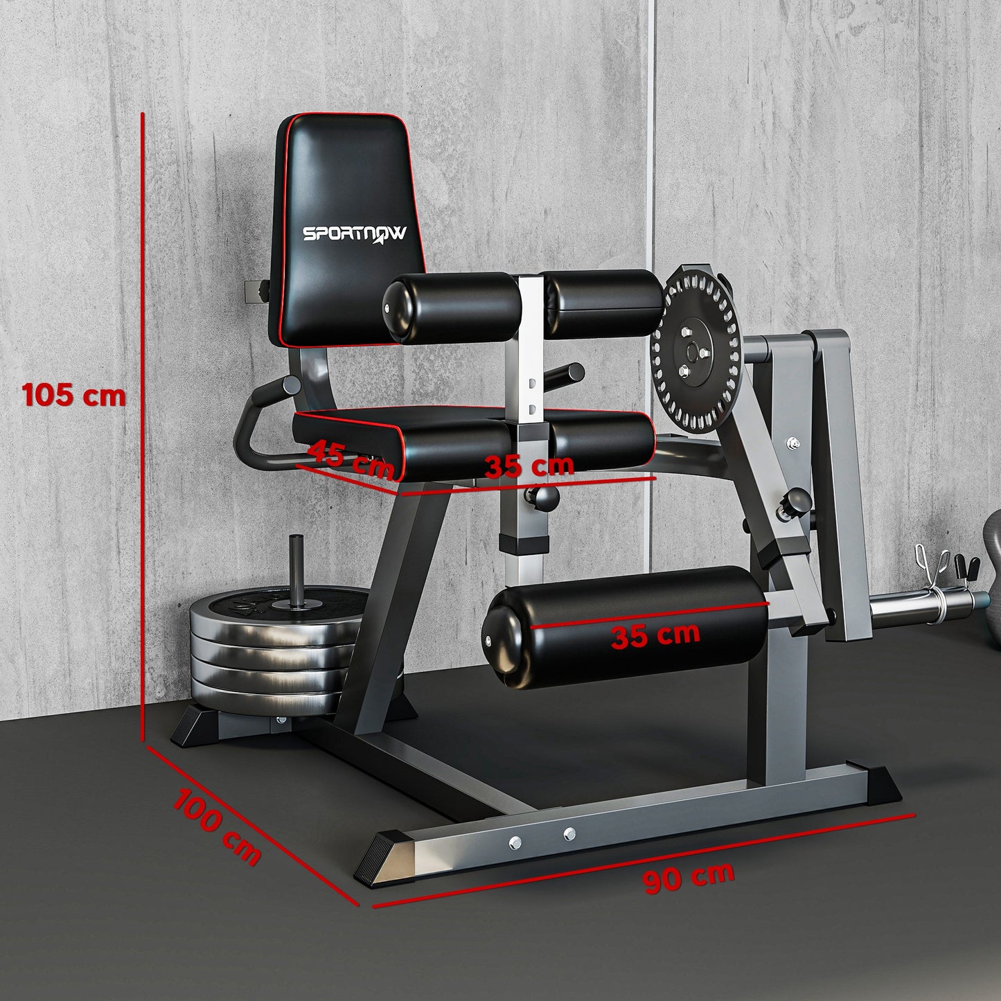 SPORTNOW Seated Leg Extension and Curl Machine, Adjustable Leg Raise Machine and Curl Machine with Plate Loaded for Hip, Thigh, Lower Body Workout
