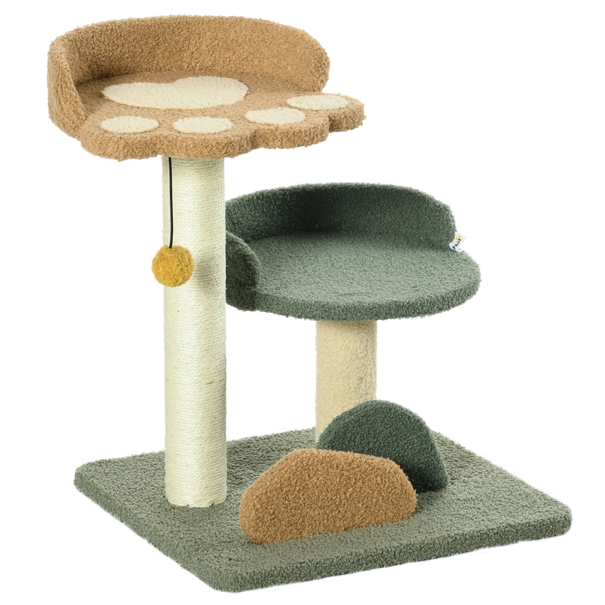 Photo of PawHut 52cm Small Cat Tree for Indoor Cats, Scratching Posts with Two Beds, Toy Ball in Ball colour on a white background