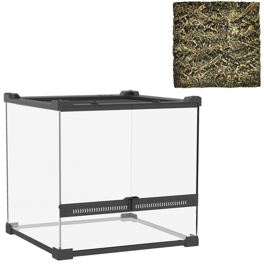 Photo of PawHut Reptile Glass Terrarium with Stone Background, Front Ventilation, Escape-Proof Knob Lock, 30 x 30 x 30 cm, Black in Black colour on a white background