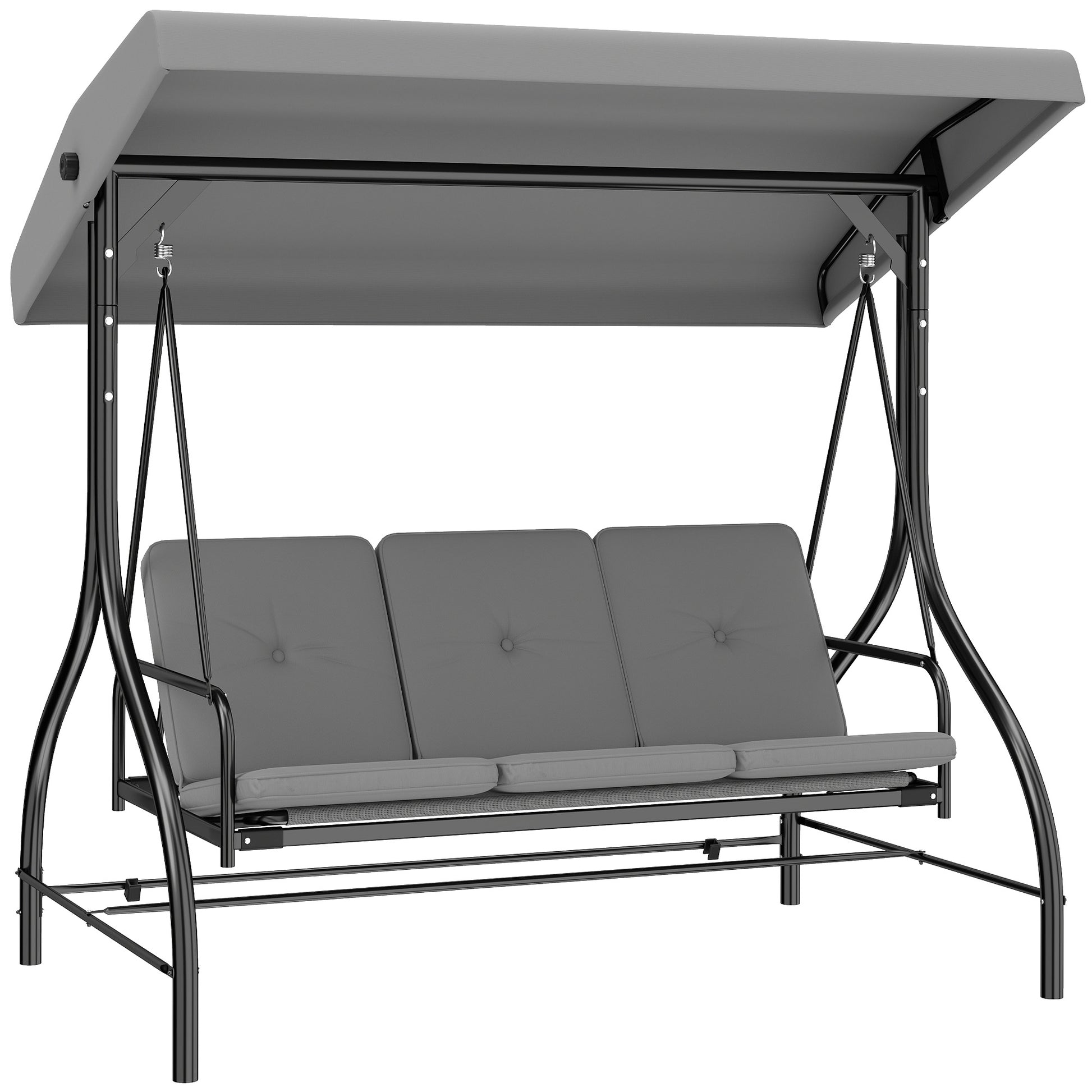 Photo of Outsunny 3 Seater Canopy Swing Chair, 2 in 1 Garden Swing Seat Bed, with Adjustable Canopy and Metal Frame, Light Grey in Grey colour on a white background