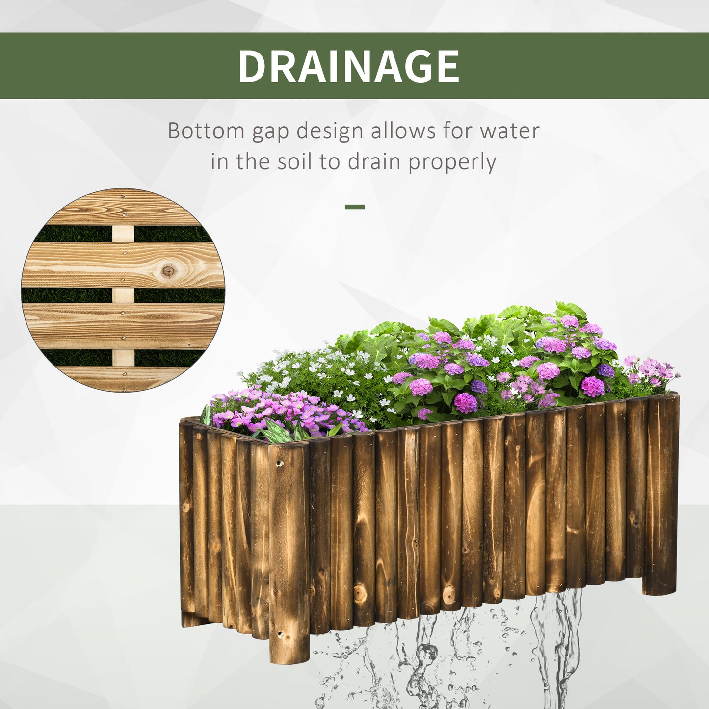 Outsunny Wooden Raised Garden Bed, 100 x 38.5 x 40cm Elevated Planter Box, Outdoor Flower Bed with Drainage Gaps, Easy Assembly, Natural