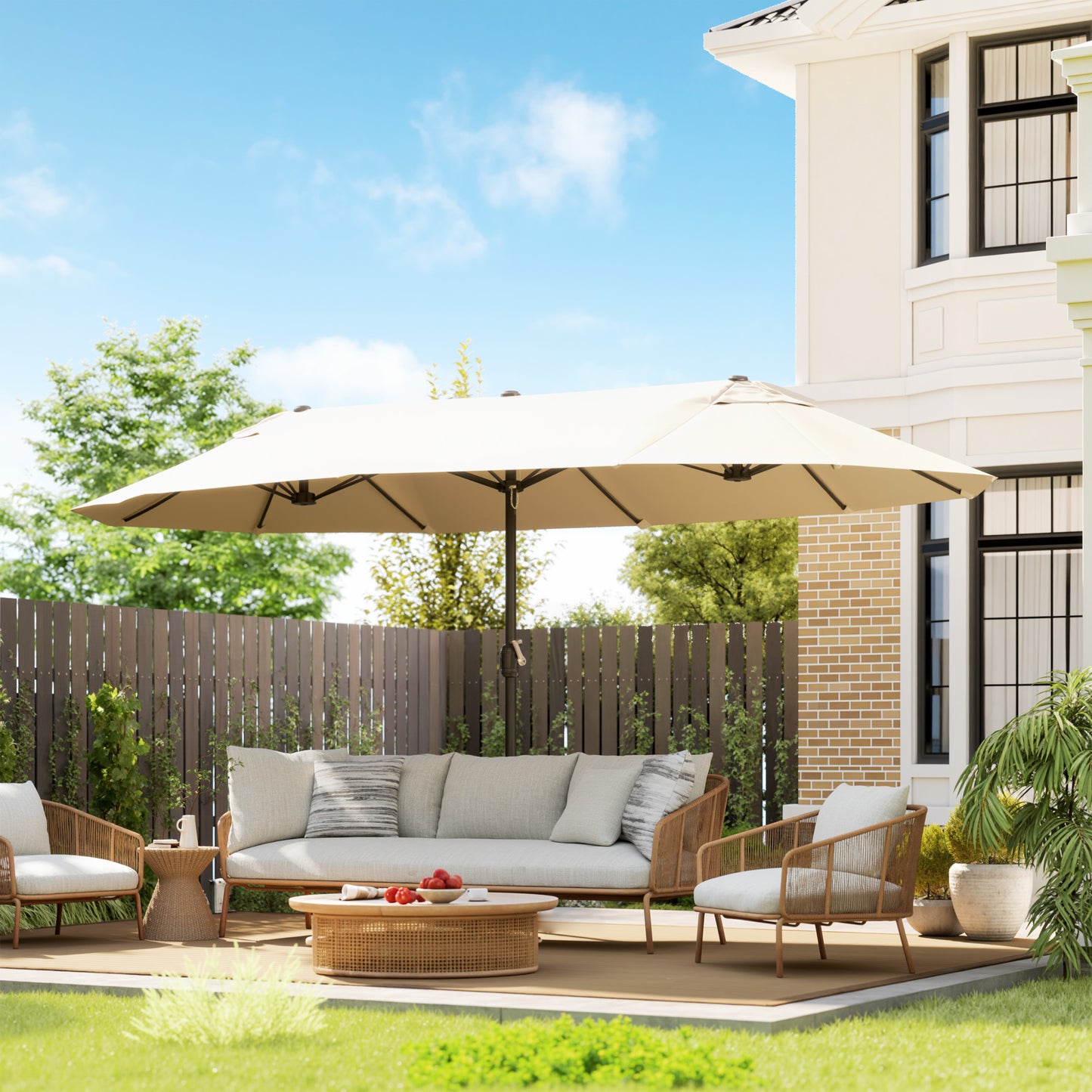 Outsunny 4.6m Double Garden Parasol - Beige