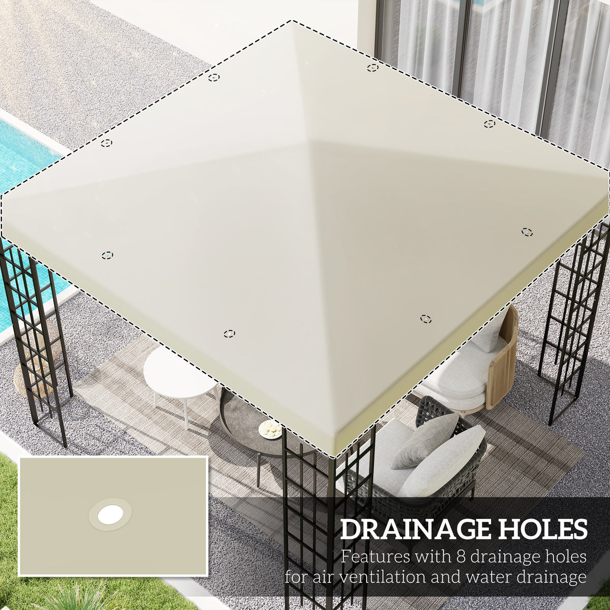 Cream gazebo canopy top with eight drainage holes