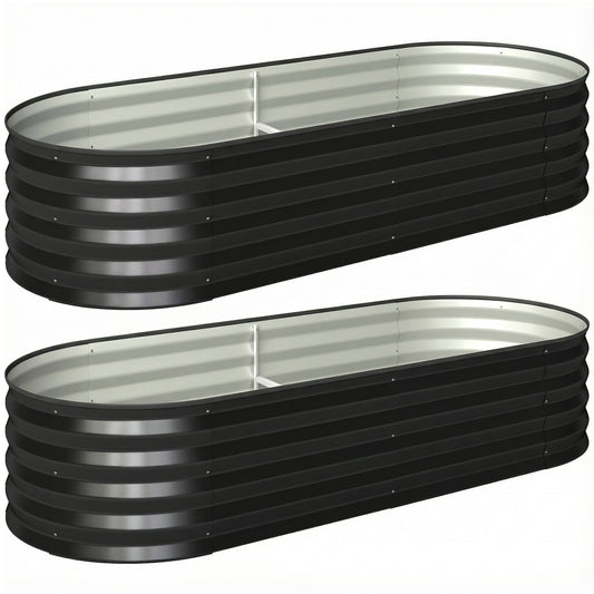 Photo of Outsunny Set of Two 150 x 60cm Steel Planters - Dark Grey in Grey colour on a white background