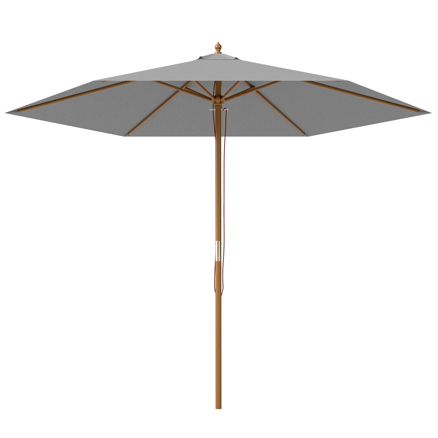 Photo of Outsunny 2.5m Wood Garden Parasol Sun Shade Patio Outdoor Wooden Umbrella Canopy, Table Market Umbrella with Vent, 38mm Pole, Rope Pulley Mechanism, Light Grey in Grey colour on a white background