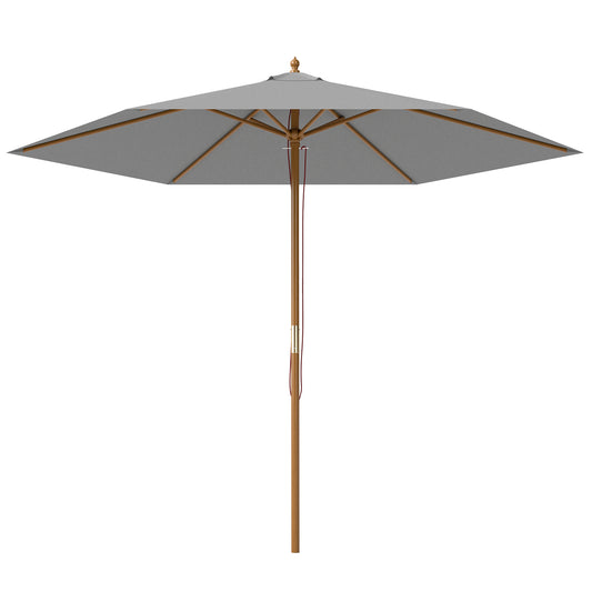 Photo of Outsunny 2.5m Wood Garden Parasol Sun Shade Patio Outdoor Wooden Umbrella Canopy, Table Market Umbrella with Vent, 38mm Pole, Rope Pulley Mechanism, Light Grey in Grey colour on a white background