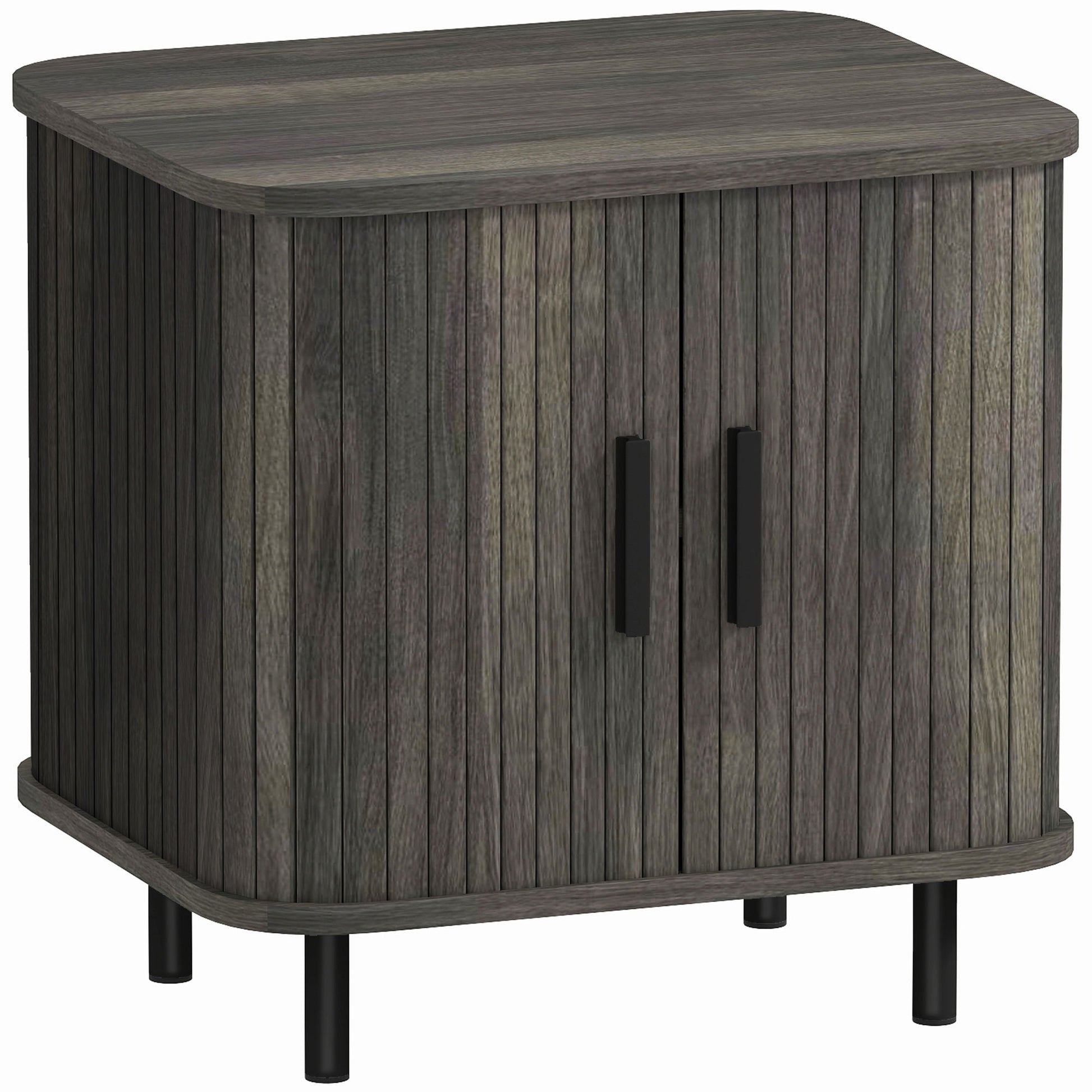 Photo of HOMCOM Nightstand with Sliding Doors and Metal Legs Grey in Grey colour on a white background