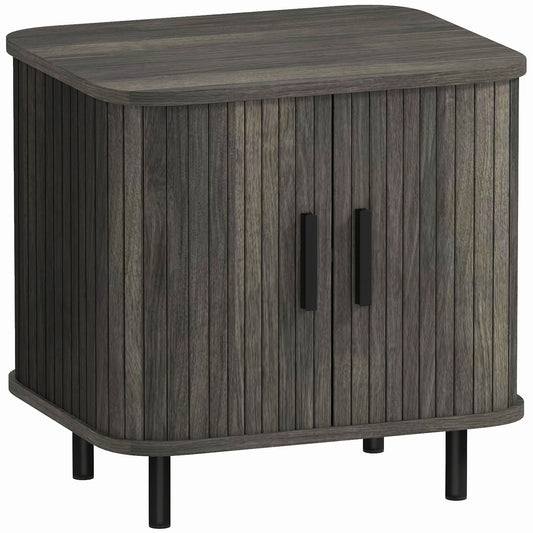 Photo of HOMCOM Nightstand with Sliding Doors and Metal Legs Grey in Grey colour on a white background