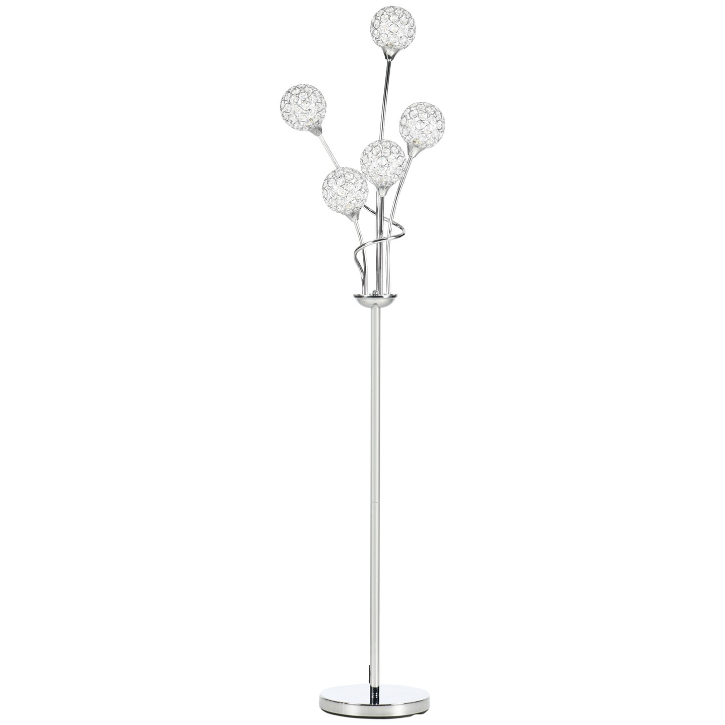 Photo of HOMCOM Floor Lamps for Living Room Bedroom with 5 Light, Modern Upright Standing Lamp, 34x25x156cm, Silver in Silver colour on a white background