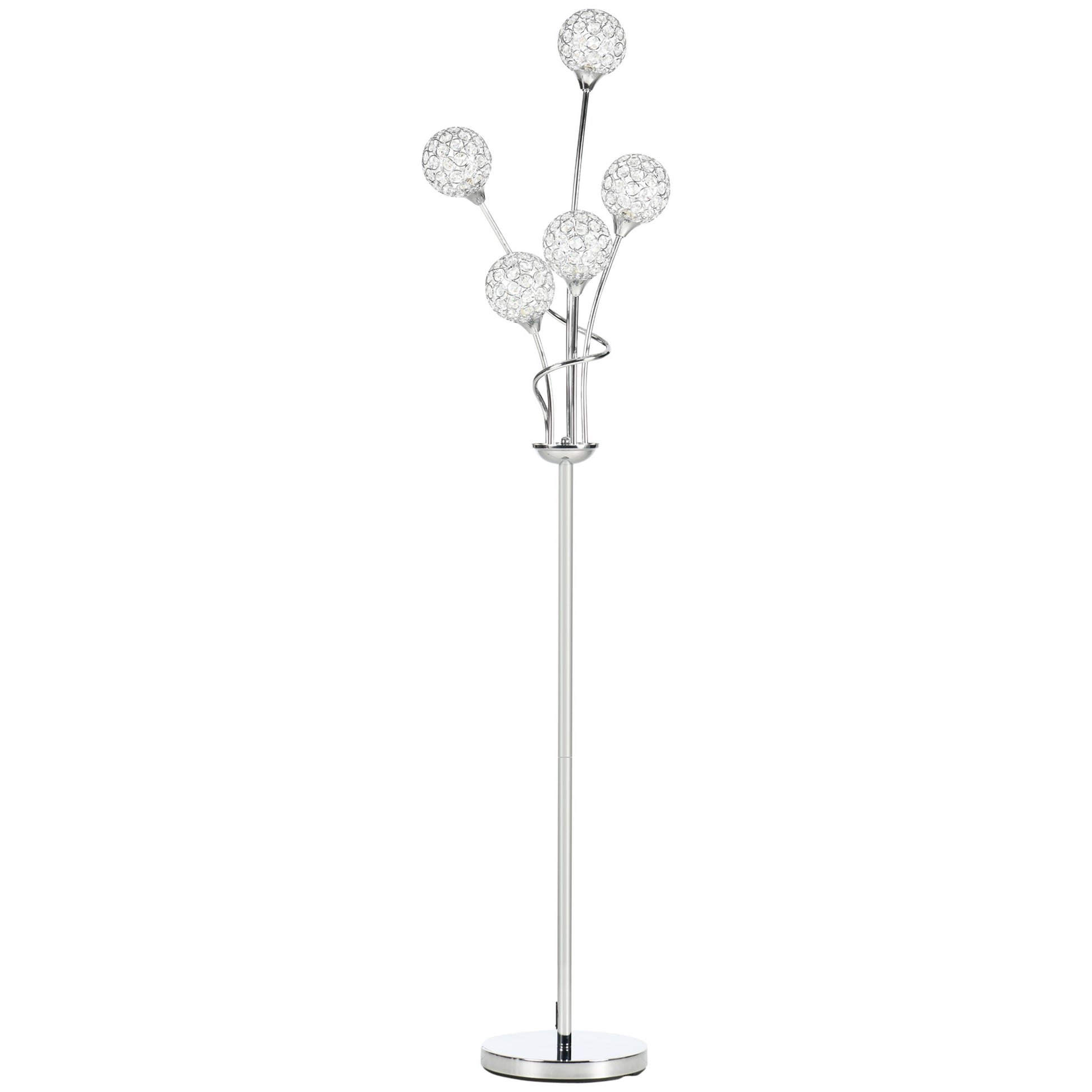 Photo of HOMCOM Floor Lamps for Living Room Bedroom with 5 Light, Modern Upright Standing Lamp, 34x25x156cm, Silver in Silver colour on a white background
