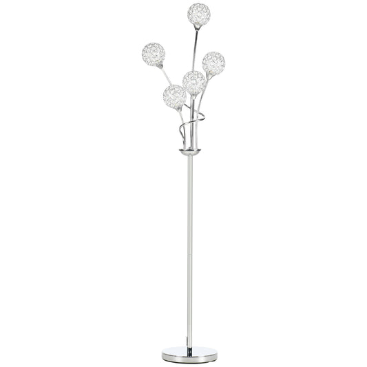 Photo of HOMCOM Floor Lamps for Living Room Bedroom with 5 Light, Modern Upright Standing Lamp, 34x25x156cm, Silver in Silver colour on a white background