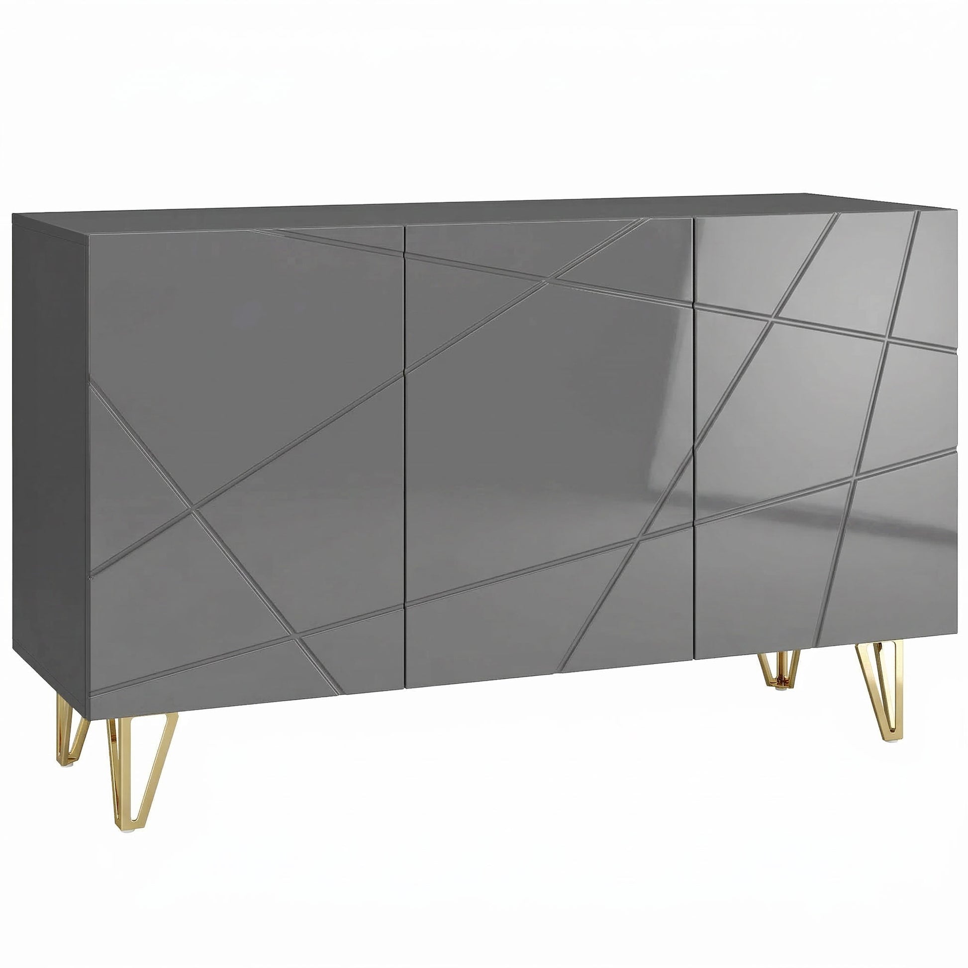 Photo of HOMCOM Modern Luxe High Gloss Sideboard, with Hairpin Legs, Grey in Grey colour on a white background