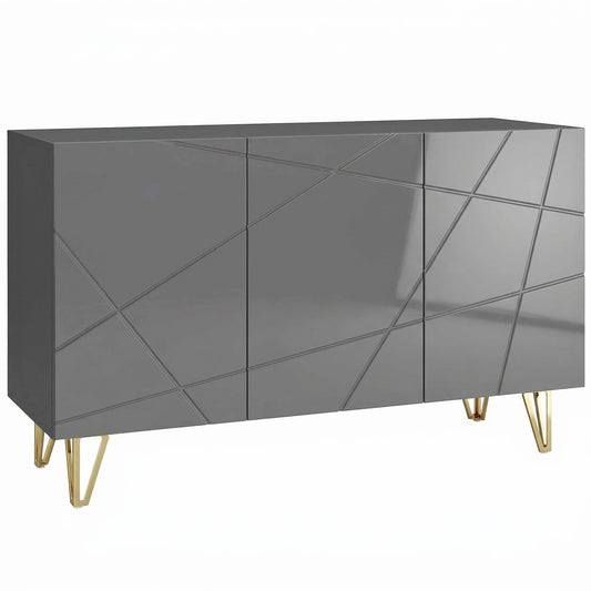 Photo of HOMCOM Modern Luxe High Gloss Sideboard, with Hairpin Legs, Grey in Grey colour on a white background