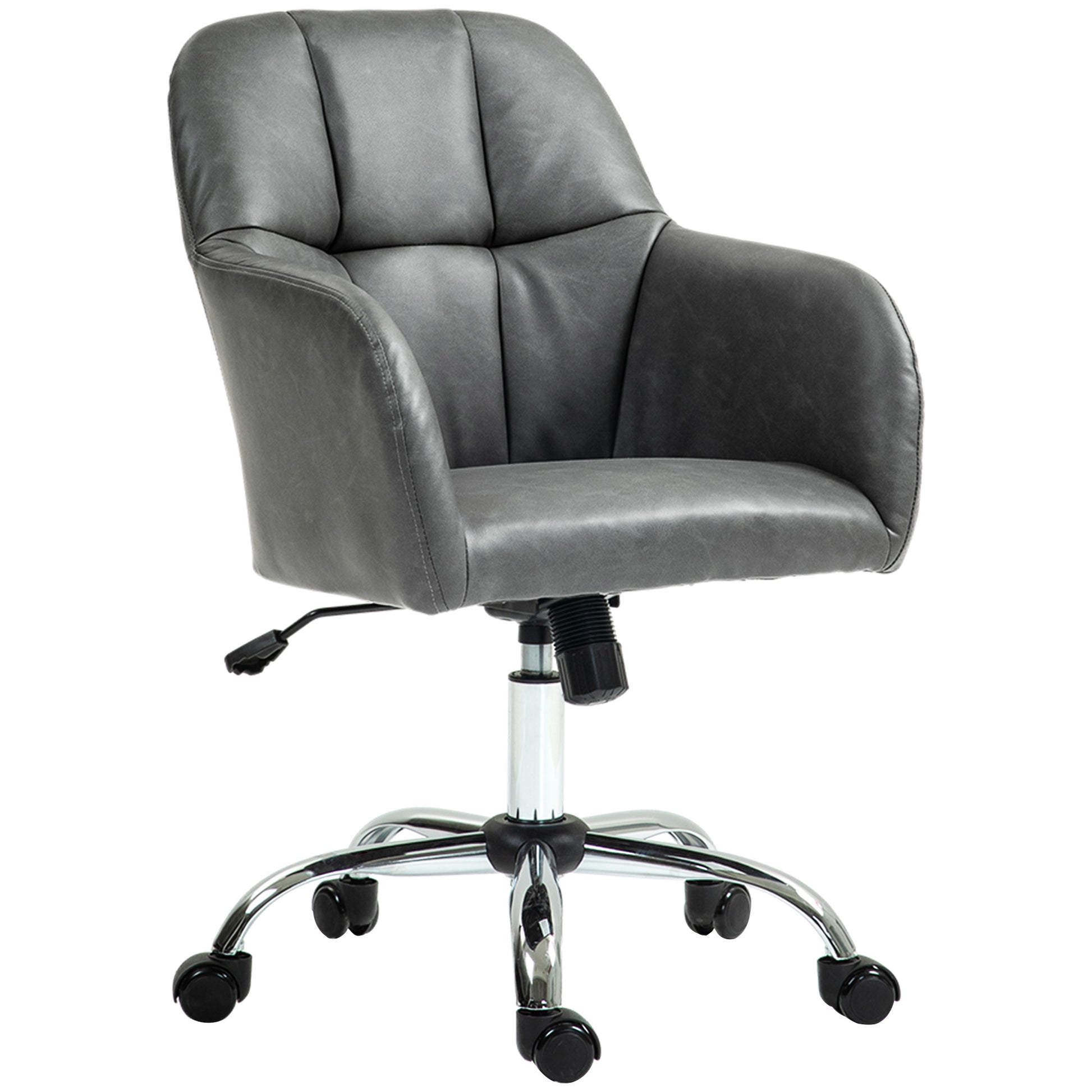 Photo of HOMCOM Faux Leather Tub Office Chair, with Wheels - Grey in Grey colour on a white background