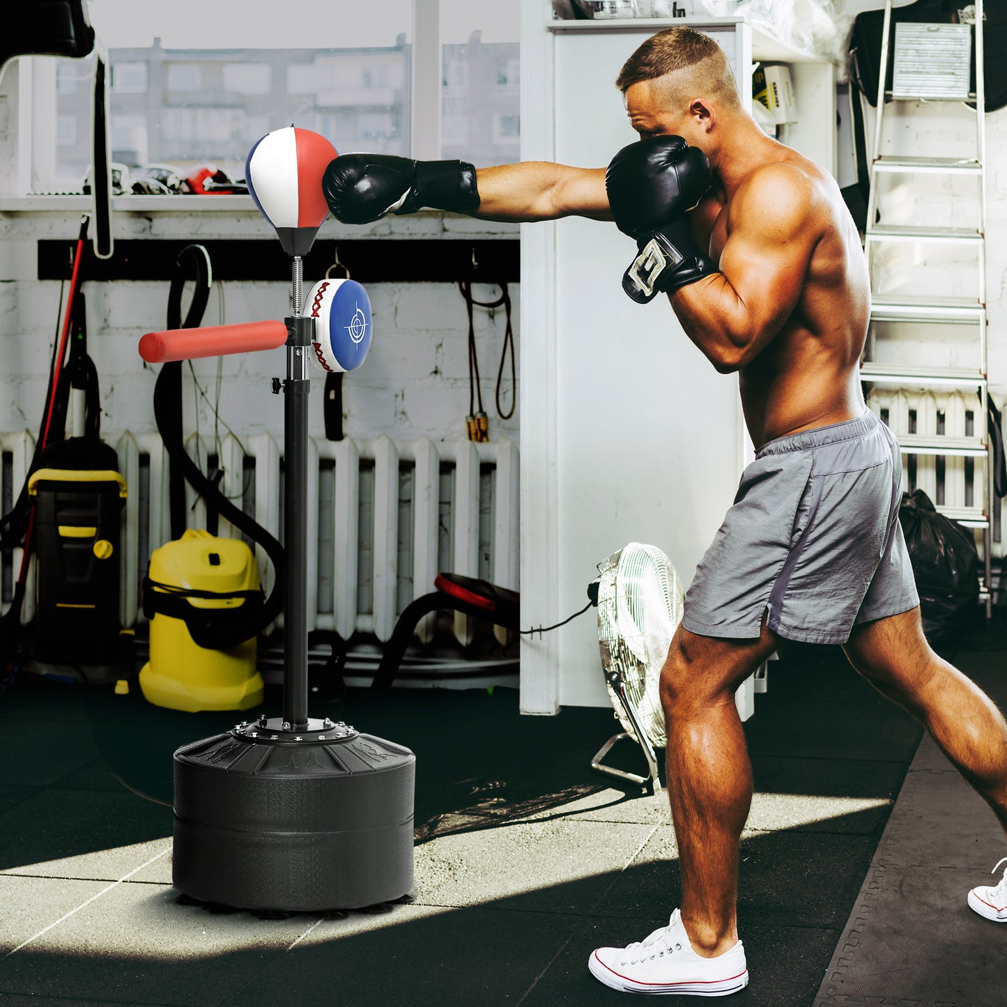 SPORTNOW Adjustable Speed Bag, Boxing Bag, with Stand, Reflex Bar, Punching Pad, Multicoloured
