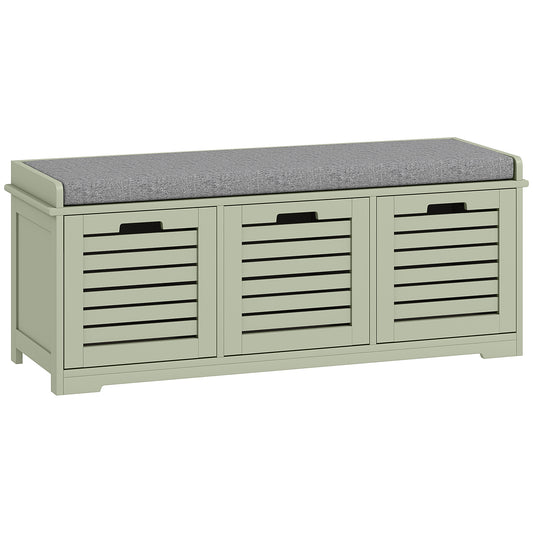 Photo of HOMCOM 3-Drawer Shoe Storage Bench with 160kg Capacity & 3 fully pull-out drawers - Green in Green colour on a white background