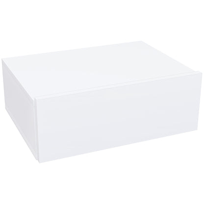 White floating bedside table with a single wide drawer.