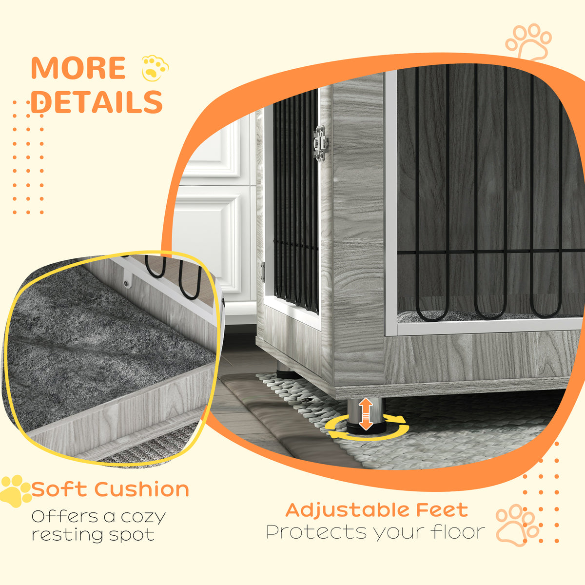 PawHut Dog Crate Furniture, Dog Cage End Table. with Soft Cushion, Double Door, for Large Dogs, Grey