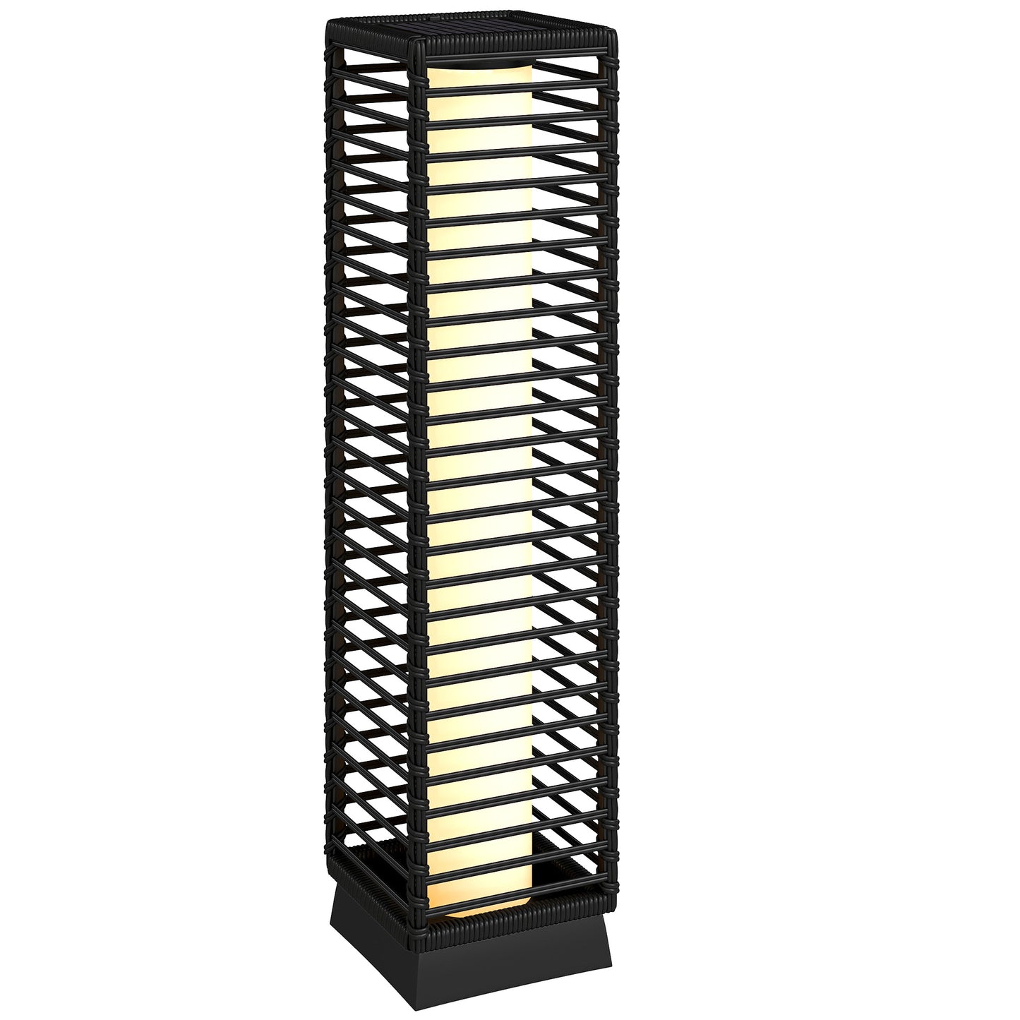 Photo of Outsunny Garden Rattan Lamp, 68 cm Solar Rattan Floor Lamp, Solar Garden Light with Auto On/Off LEDs, IP44 Waterproof, Black in Black colour on a white background